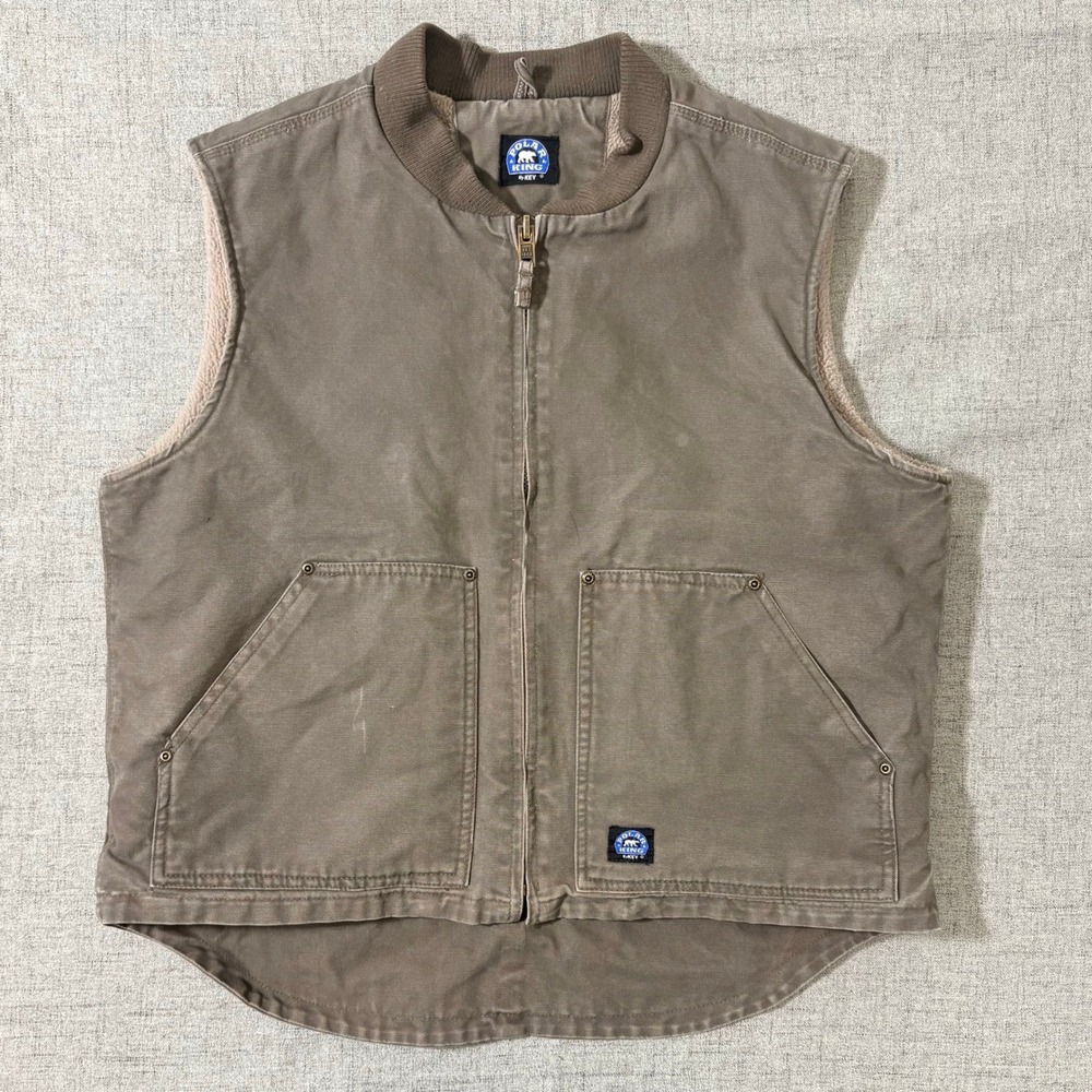 Polar King By Key Me Vest LR Brown Sherpa Lined Canvas Workwear - Picture 7 of 8